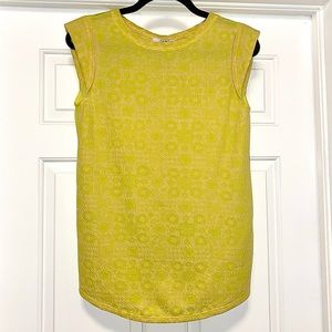 iCB Yellow Retro Floral knit w/ Sheer Back Blouse